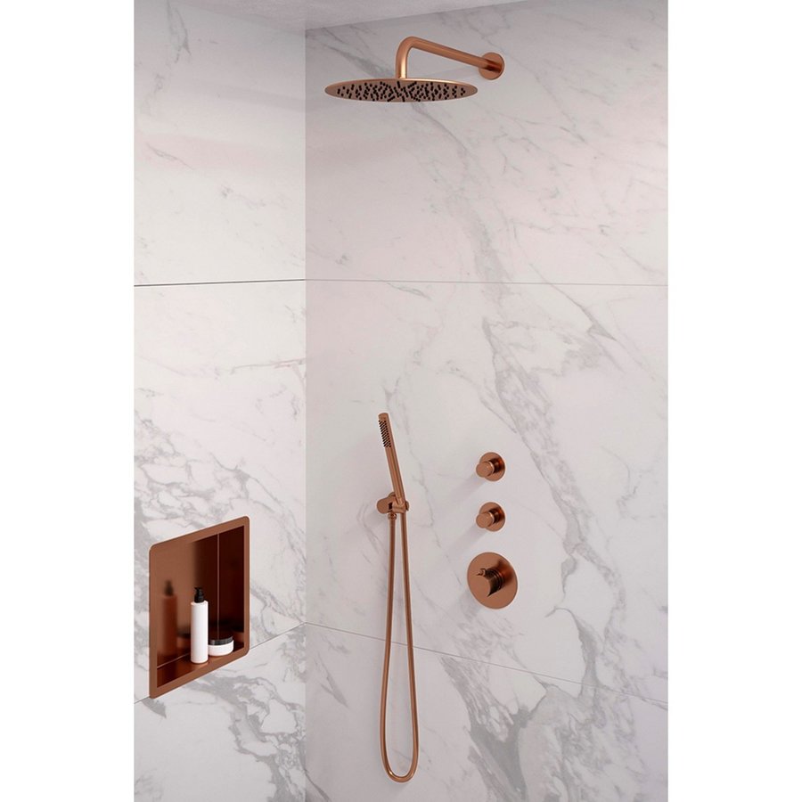 Inbouw Regendouche Set Brauer Copper Edition Gebogen Wanduitloop Ronde Hoofddouche 30 cm Met Twee Stopkranen Koper