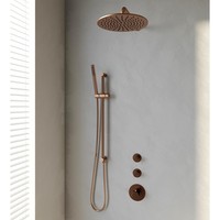 Inbouw Regendouche Set Brauer Copper Edition Gebogen Wanduitloop Ronde Hoofddouche 30 cm Met Twee Stopkranen en Glijstang Koper