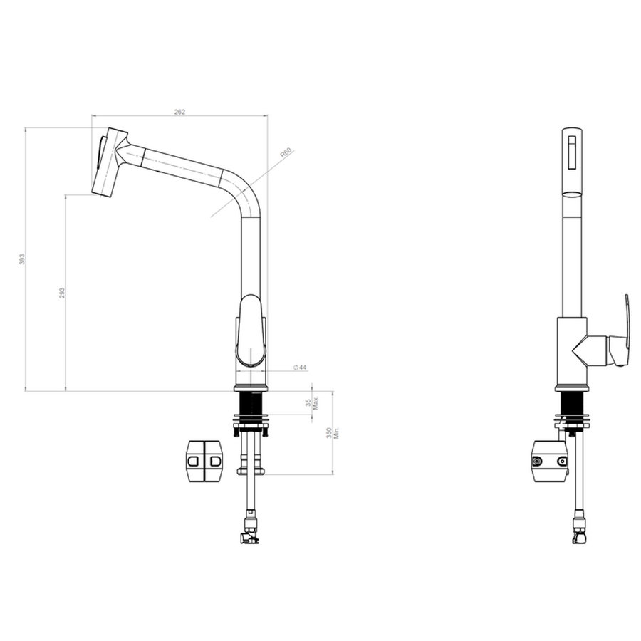Keukenkraan Plieger Dour 1-Gats met Uittrekbare Handdouche met Zijbediening Chroom