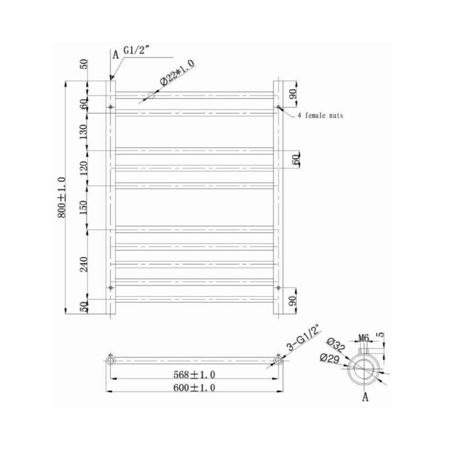 EH Design Radiator Athena 60x80 cm Geborsteld RVS Chroom