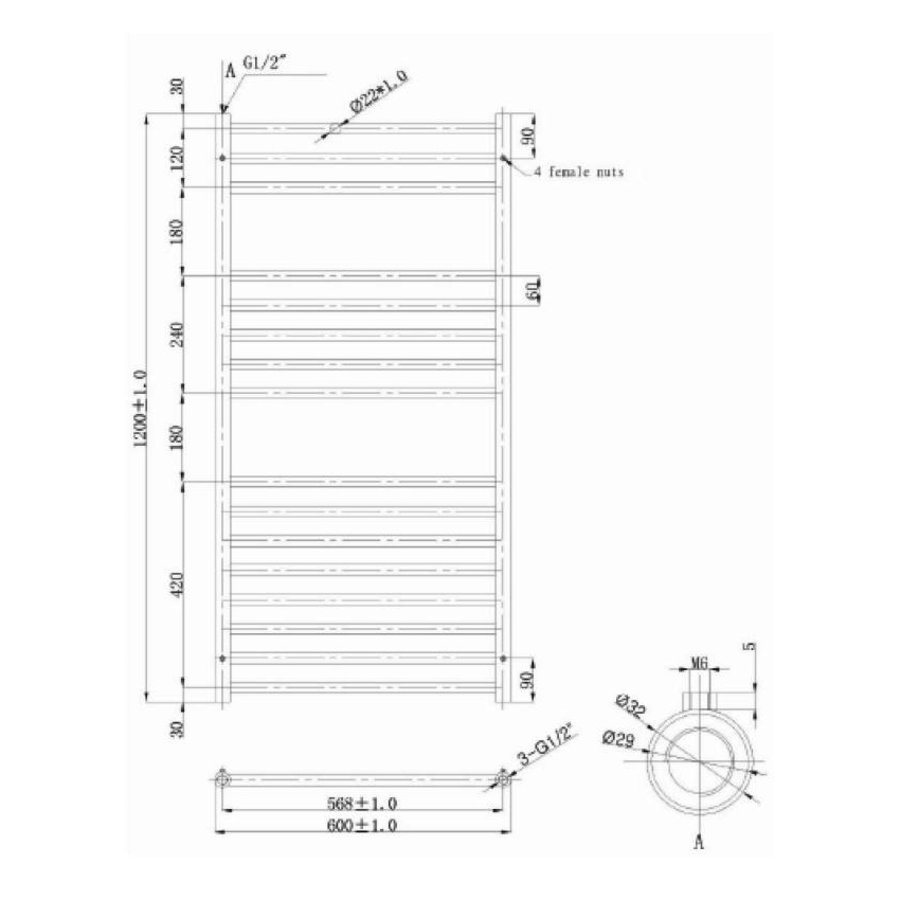 EH Design Radiator Athena Met Digitale Thermosstaat 60x120 cm Geborsteld RVS Chroom