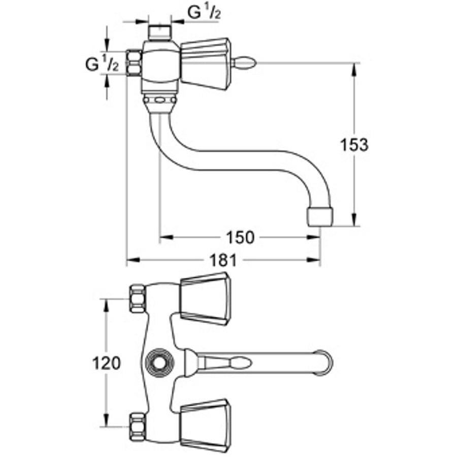 Douchekraan Grohe Costa Trend Mengkraan zonder Koppelingen met Badomstelling HOH 12 cm Chroom