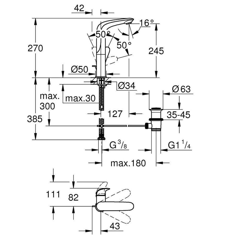 Wastafelkraan Grohe Wave New L-size met Waste Chroom