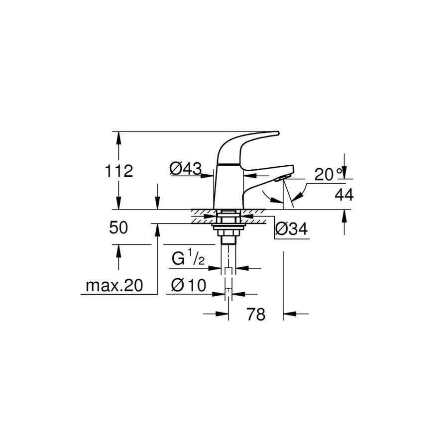 Fonteinkraan Grohe Start Curve XS-Size Chroom