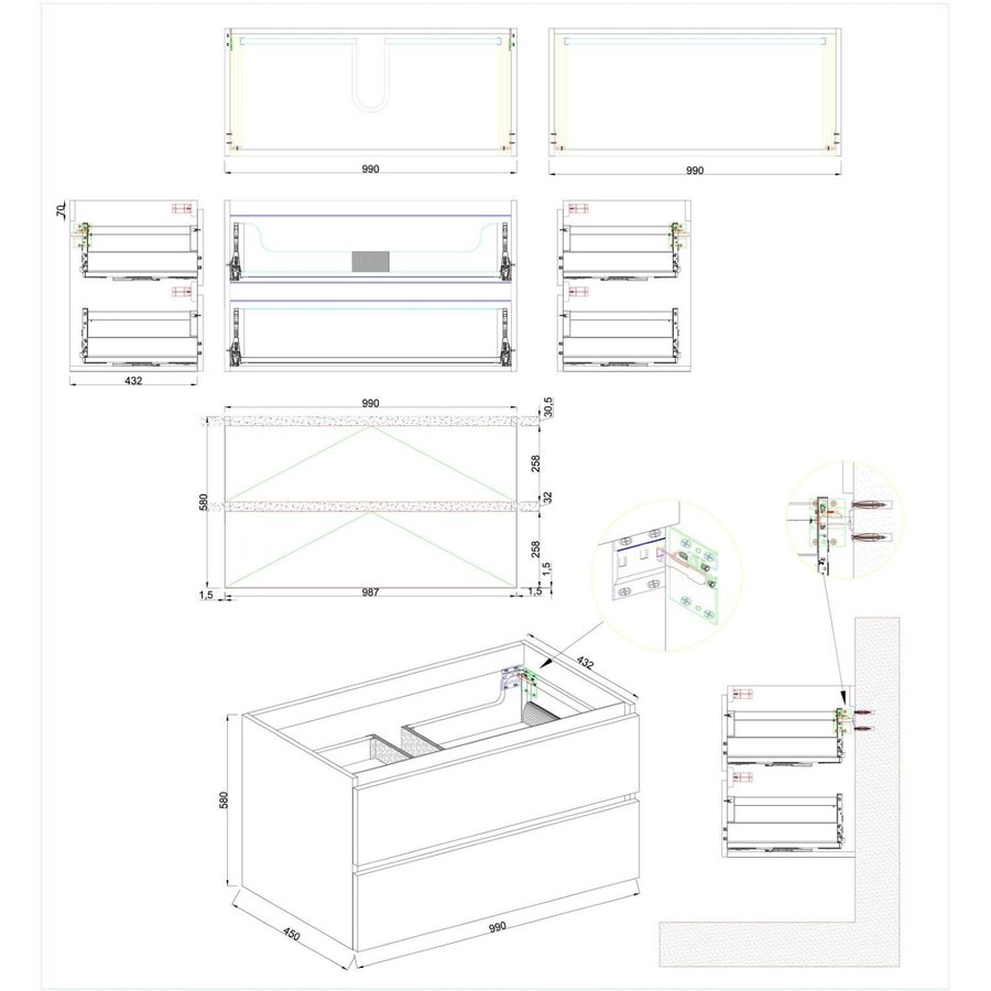 Wastafelmeubel Aqua Splash Maia Onderkast Zonder Topblad 100 cm Mat Zwart