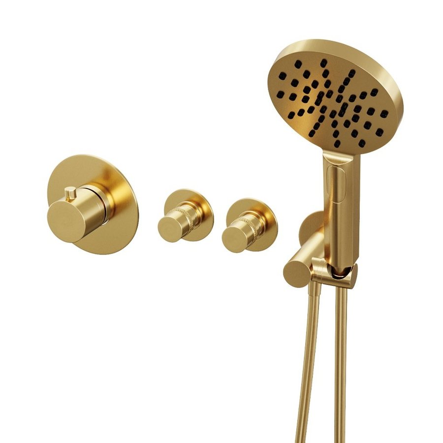 Badkraan Inbouw Set Brauer Gold Edition Thermostatisch met Badvulcombinatie en Handdouche 3-Standen Geborsteld Goud