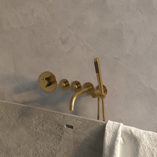 Badkraan Inbouw Set Brauer Gold Edition Thermostatisch met Uitloop en Staaf Handdouche Geborsteld Goud 