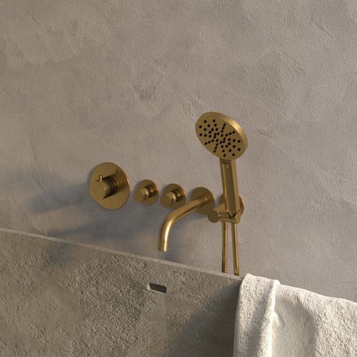 Badkraan Inbouw Set Brauer Gold Edition Thermostatisch met Uitloop en Handdouche 3-Standen Geborsteld Goud 