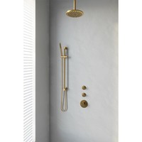Regendoucheset Inbouw Brauer Gold Edition Thermostatisch 20cm met Plafondarm, Glijstang en Handdouche Staaf Losse Stopkranen Geborsteld Goud