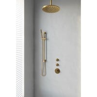 Regendoucheset Inbouw Brauer Gold Edition Thermostatisch 30cm met Plafondarm, Glijstang en Handdouche Staaf Losse Stopkranen Geborsteld Goud