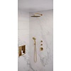 Brauer Regendoucheset Inbouw Brauer Gold Edition Thermostatisch 30cm met Gebogen Wandarm en Handdouche 3-Standen Losse Stopkranen Geborsteld Goud