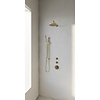Brauer Regendoucheset Inbouw Brauer Gold Edition Thermostatisch 20cm met Gebogen Wandarm, Glijstang en Handdouche Staaf Losse Stopkranen Geborsteld Goud