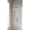 Brauer Regendoucheset Inbouw Brauer Gold Edition Thermostatisch 20cm met Gebogen Wandarm, Glijstang en Handdouche 3-Standen Losse Stopkranen Geborsteld Goud