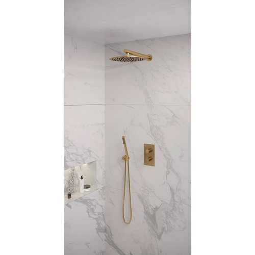 Regendoucheset Inbouw Brauer Gold Edition Thermostatisch 30cm met 3-Weg Omstelling, Wandarm en Staaf Handdouche Geborsteld Goud 