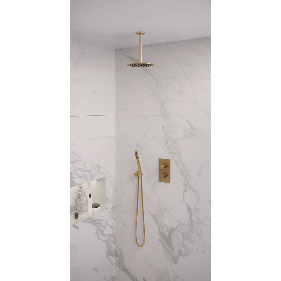 Regendoucheset Inbouw Brauer Gold Edition Thermostatisch 20cm met 3-Weg Omstelling, Plafondarm en Staaf Handdouche Geborsteld Goud