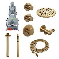 Regendoucheset Inbouw Brauer Gold Edition Thermostatisch 20cm met Plafondarm en Handdouche Staaf Losse Stopkranen Geborsteld Goud