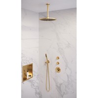 Regendoucheset Inbouw Brauer Gold Edition Thermostatisch 30cm met Plafondarm en Handdouche Staaf Losse Stopkranen Geborsteld Goud