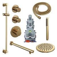 Regendoucheset Inbouw Brauer Gold Edition Thermostatisch 20cm met Wandarm, Glijstang en Handdouche Staaf Losse Stopkranen Geborsteld Goud