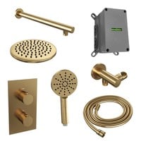 Regendoucheset Inbouw Brauer Gold Edition Thermostatisch 20cm met 3-Weg Omstelling, Wandarm en 3-Standen Handdouche Geborsteld Goud