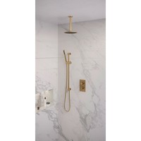 Regendoucheset Inbouw Brauer Gold Edition Thermostatisch 20cm met 3-Weg Omstelling, Plafondarm, Glijstang en Staaf Handdouche Geborsteld Goud