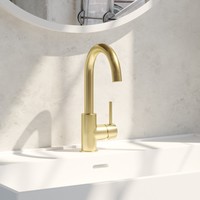 Wastafelmengkraan Brauer Gold Edition Coldstart Opbouw Hoog Gebogen Ronde Hendel Geborsteld Goud PVD