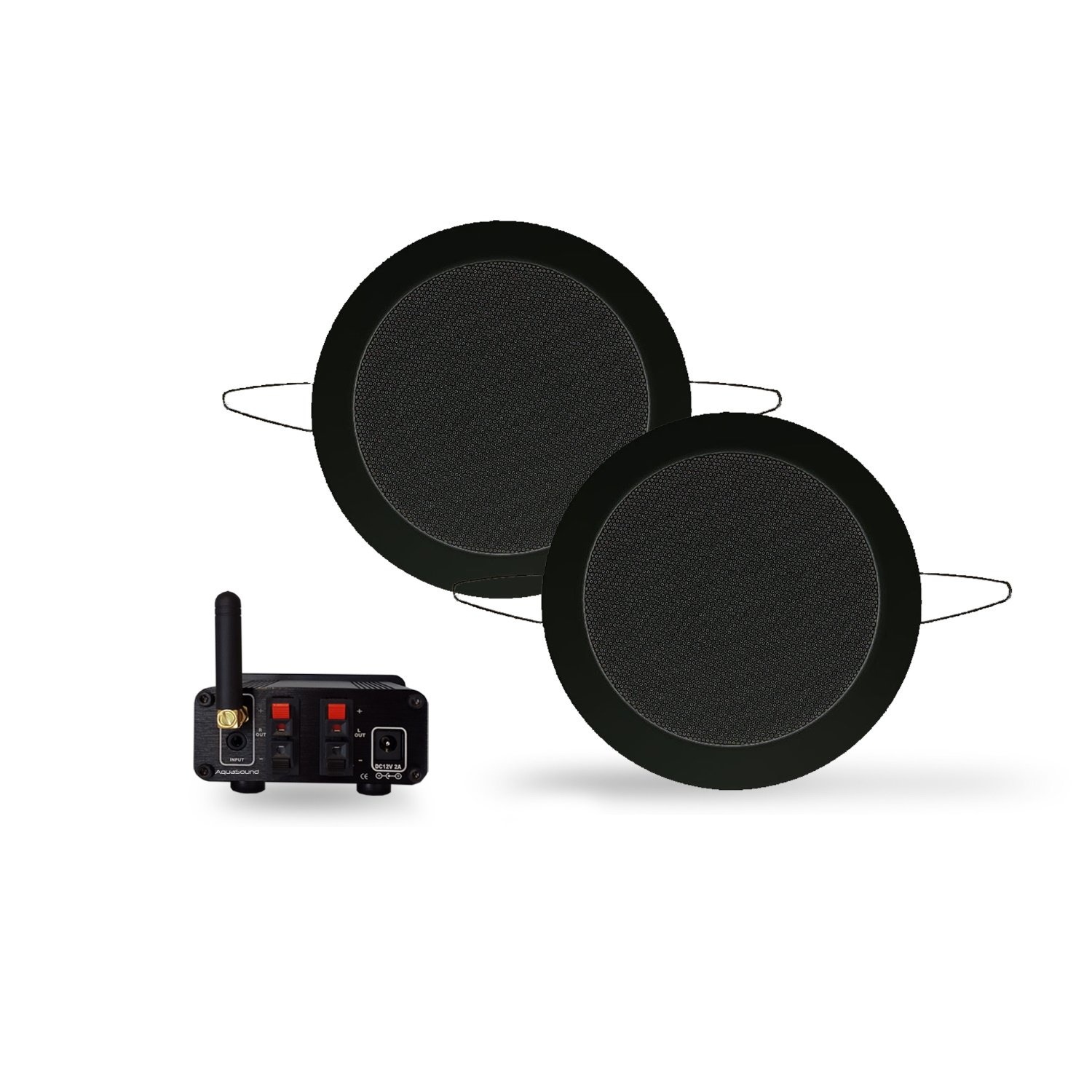 Bluetooth Music Center Aquasound + Twist Speakerset 50 Watt-BT4.0-AUTO-AUX Mat Zwart Aquasound