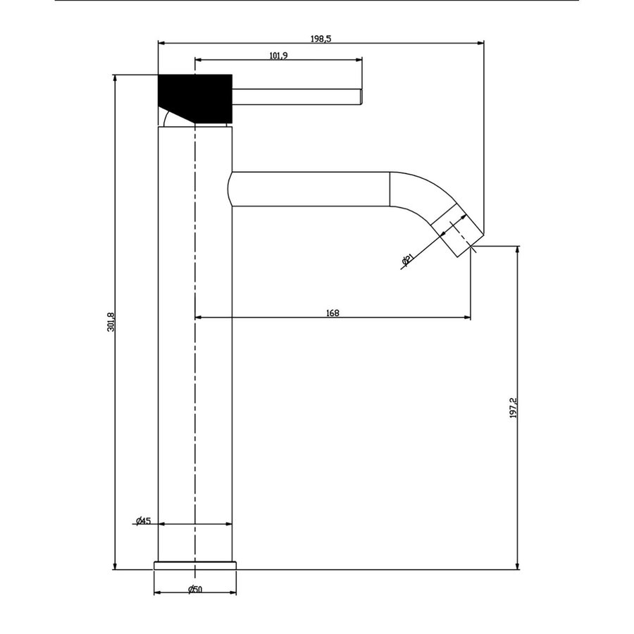 Wastafelkraan Wiesbaden Ribbd Opbouw XL Hoge Uitloop RVS