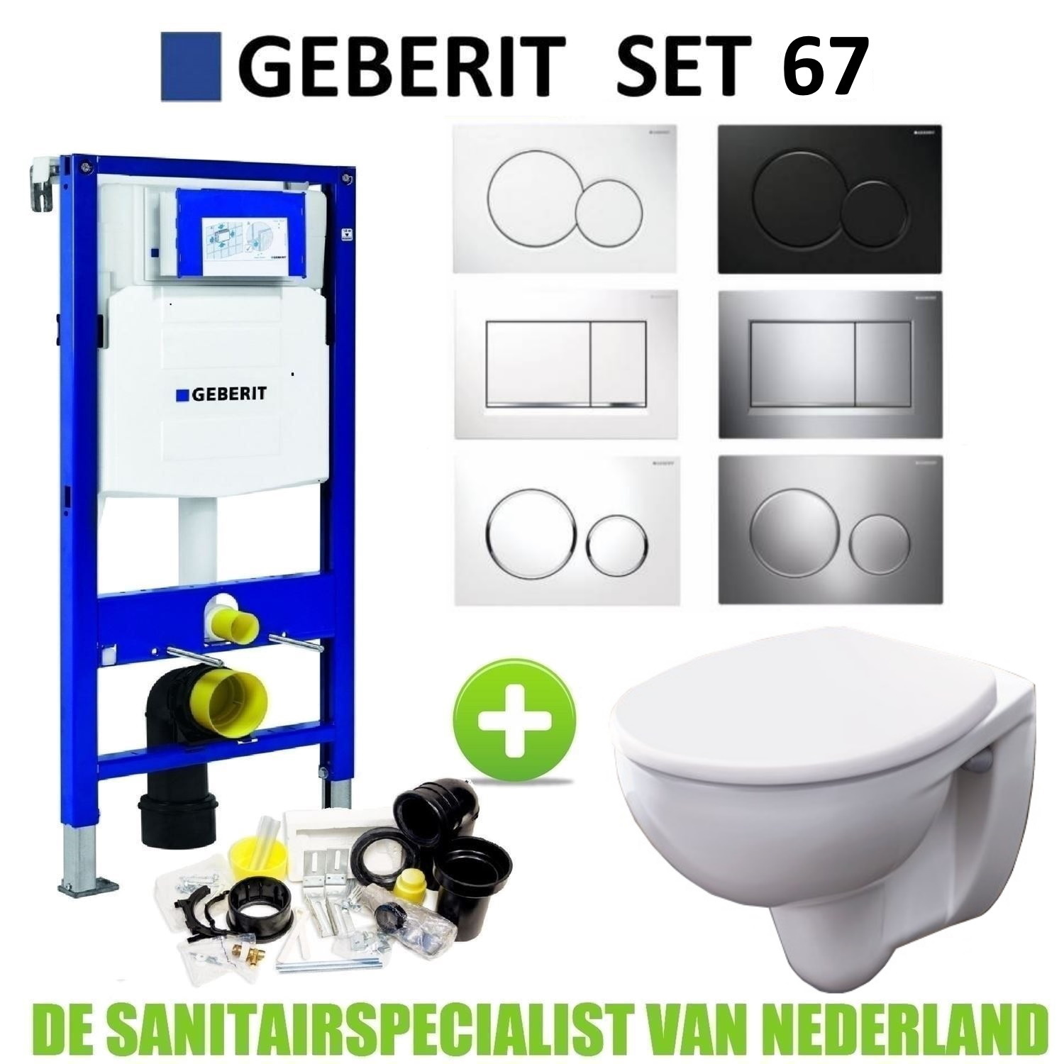 Geberit Up320 Toiletset 67 Econ Rimfree Met Zitting En Sigma Drukplaat - Sigma 01 - Wit - 115770115