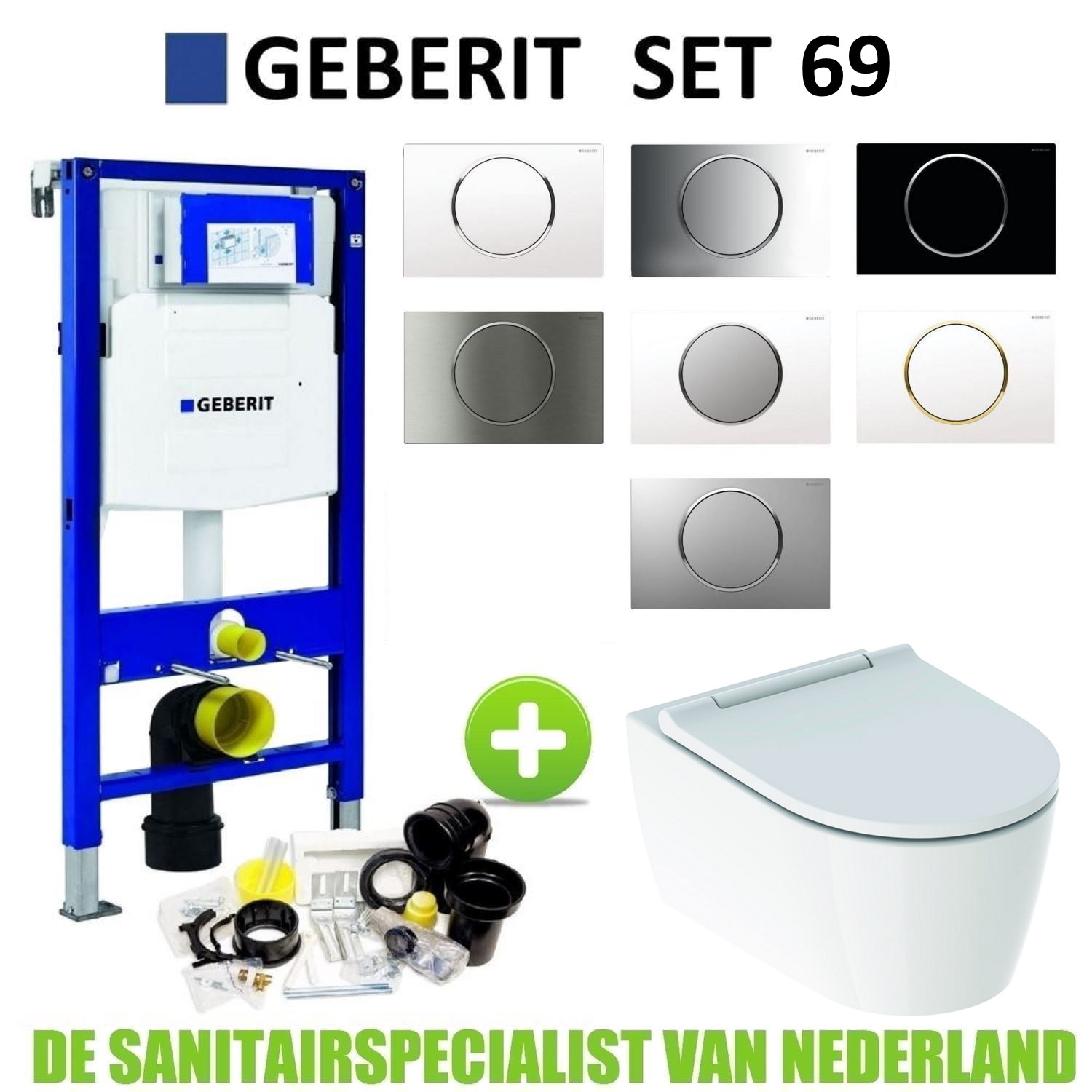 Geberit UP320 Toiletset set69 ONE Rimless Diepspoel Turboflush Wit met Sigma 10 drukplaat