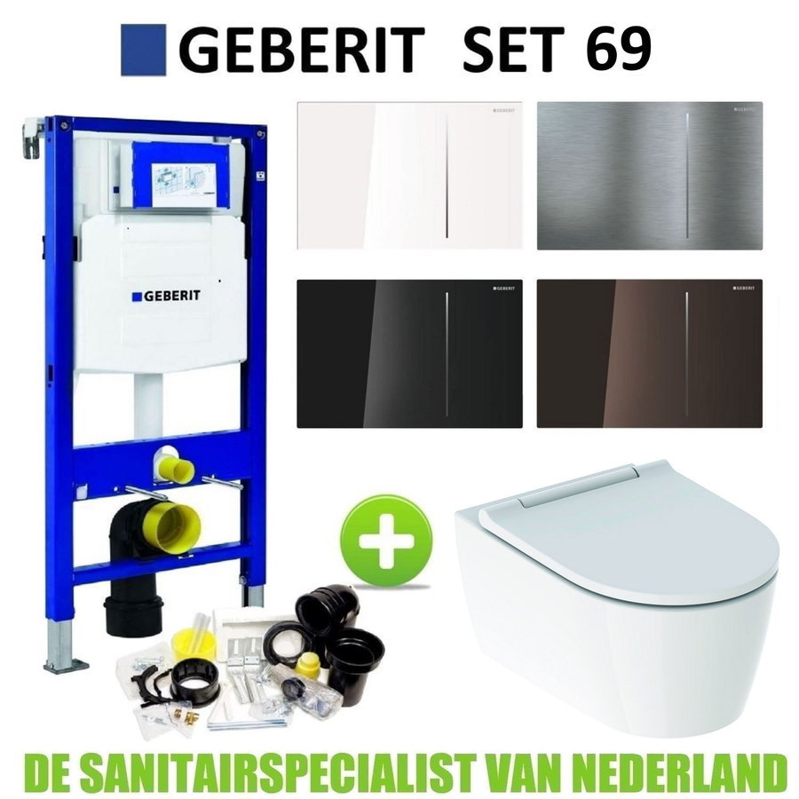 Geberit UP320 Toiletset set69 Geberit ONE Rimless Diepspoel Turboflush Wit met Sigma 70 drukplaat