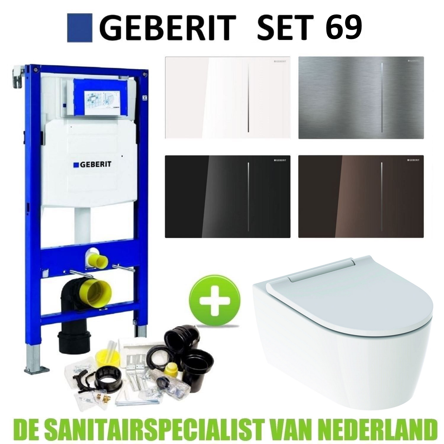 Geberit UP320 Toiletset set69 ONE Rimless Diepspoel Turboflush Wit met Sigma 70 drukplaat