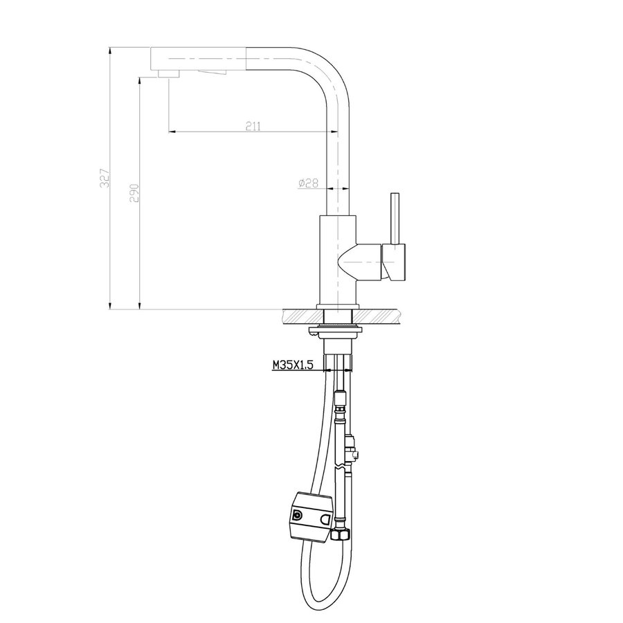 Keukenkraan Aqua Splash Nine Inclusief Uittrekbare Handdouche RVS