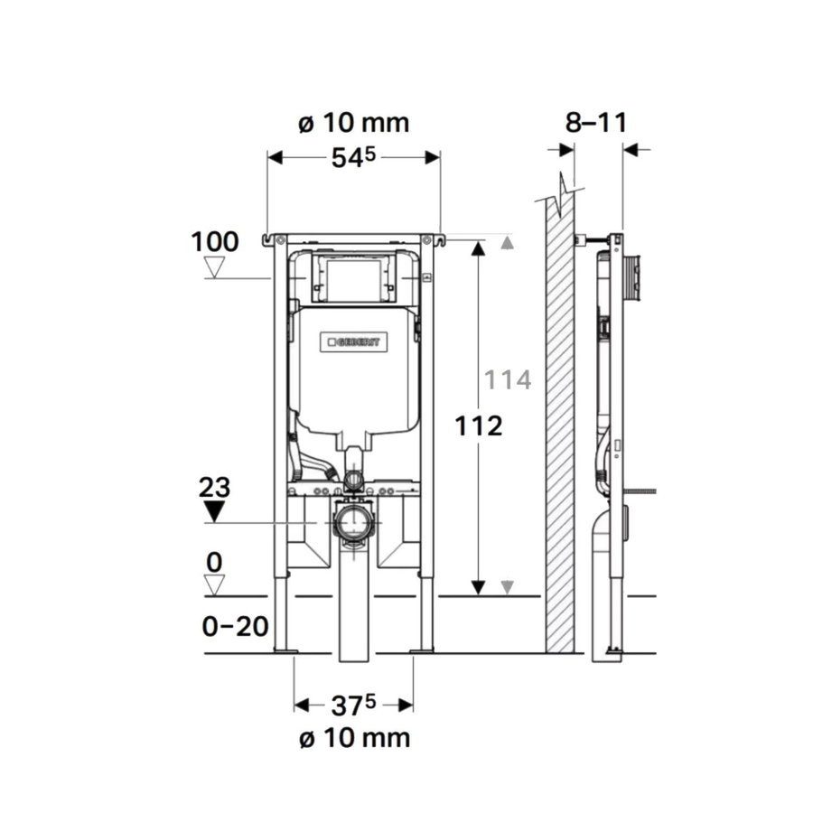 Geberit Sigma 8 (UP720) Toiletset set62 Mudo Rimless Met Sigma 10 Drukplaat