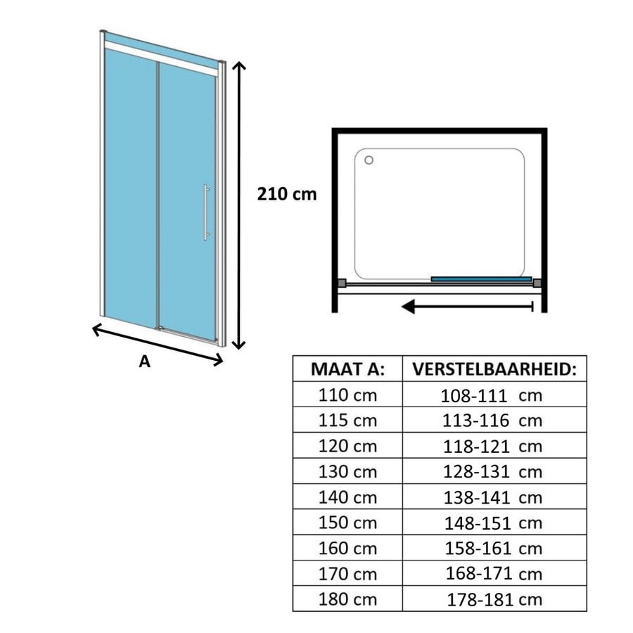 Schuifdeur Tweedelig Lacus Ischia Soft-Close Douchedeur Anti-Kalk Aluminium Profiel Chroom (alle maten)