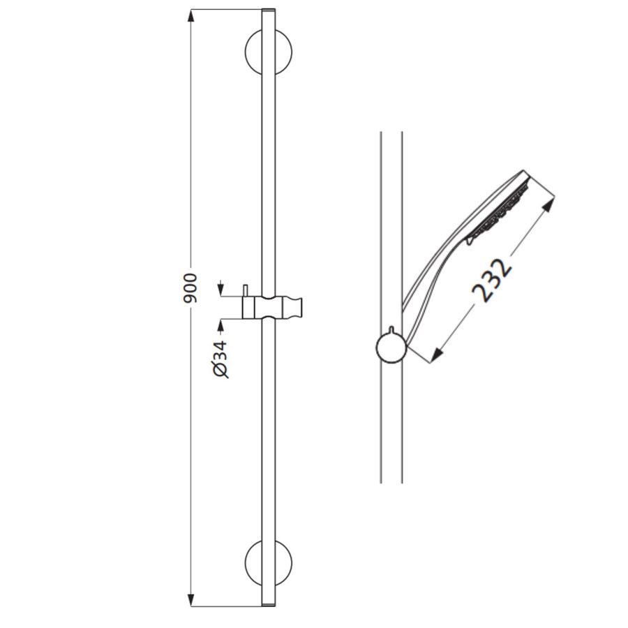 Glijstangset Aquasplash Living Spa Slide S 90 cm Met Handdouche En Doucheslang Chroom