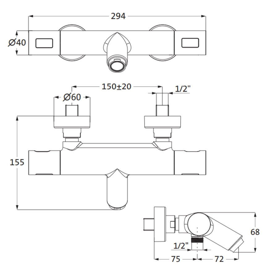 Opbouw Bad Douchekraan Aquasplash Living Thermostaat Met Omstel Rond Chroom