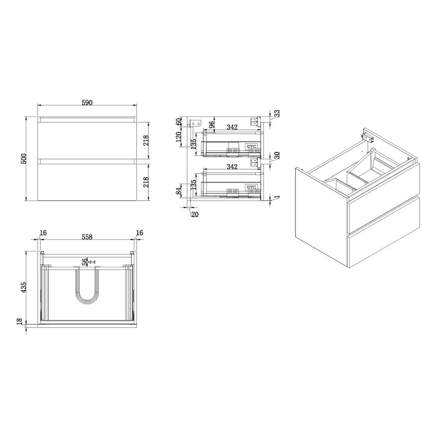 Wiesbaden Vision onderkast+2 laden 60x46 wit