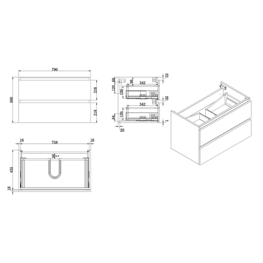 Wiesbaden Vision onderkast+2 laden 80x46 wit