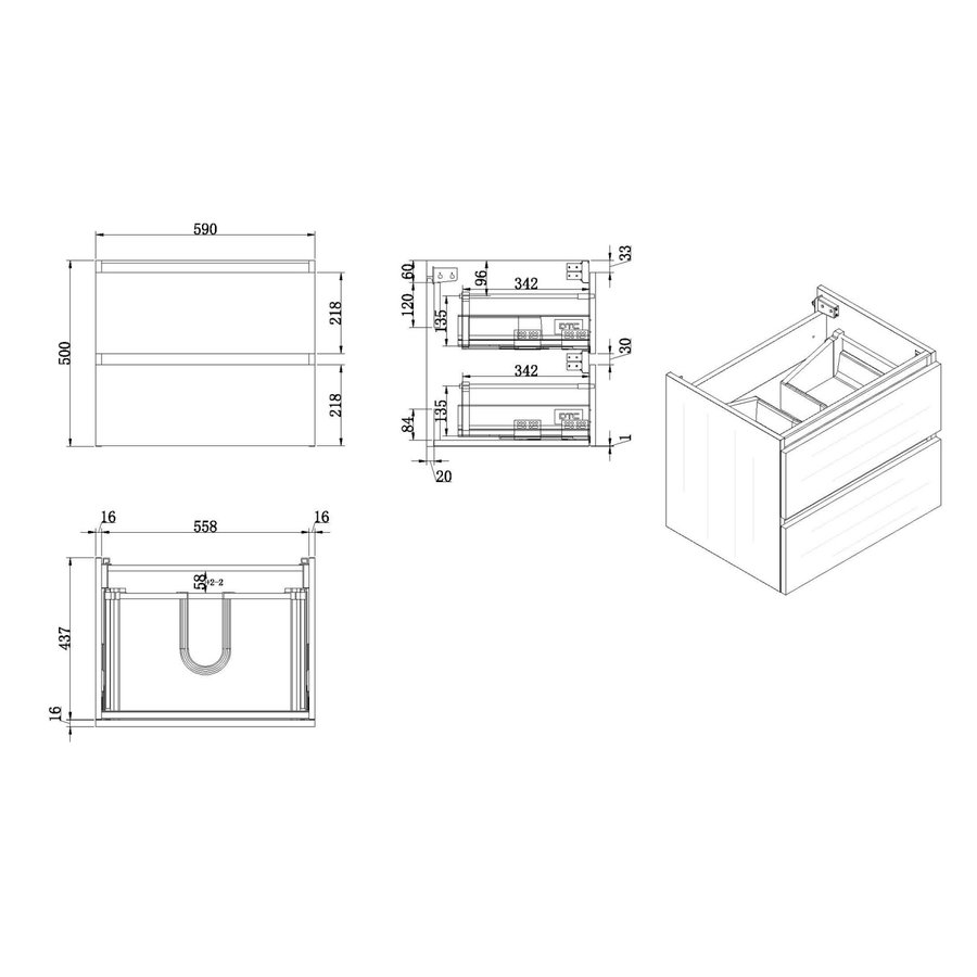 Wiesbaden Vision onderkast+2 laden 60x46 houtnerf grijs