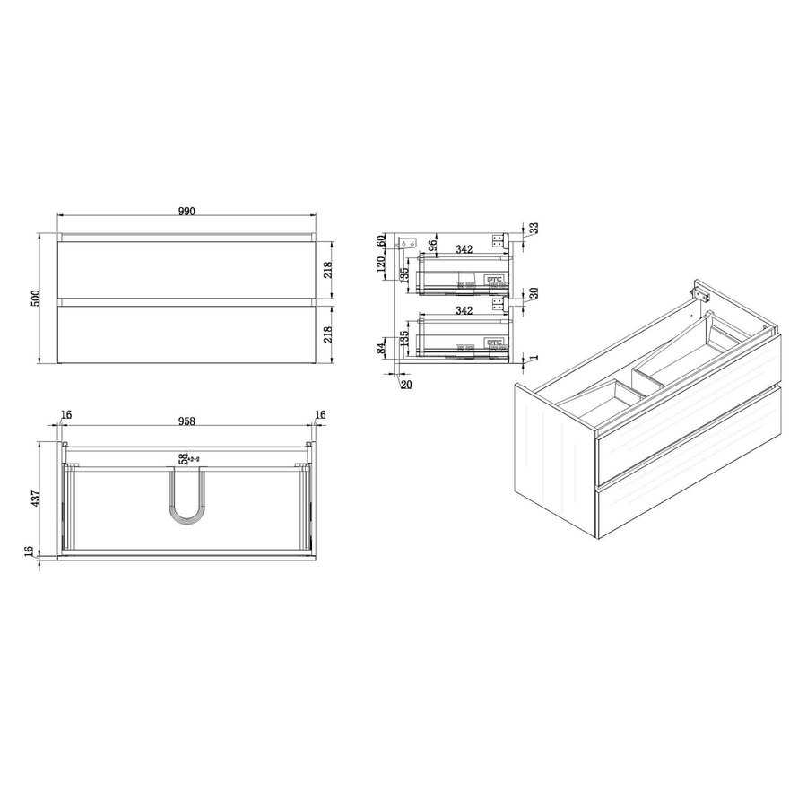 Wiesbaden Vision onderkast+2 laden 100x46 houtnerf grijs
