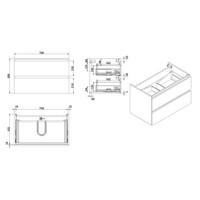 Onderkast Luna 80X47 Hoogglans Grijs(2 Laden)