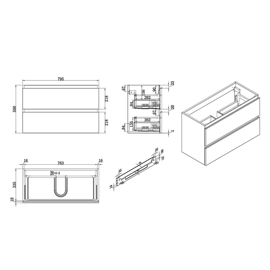 Onderkast 80X36Cm Zonder Wastafel Hoogglans Wit