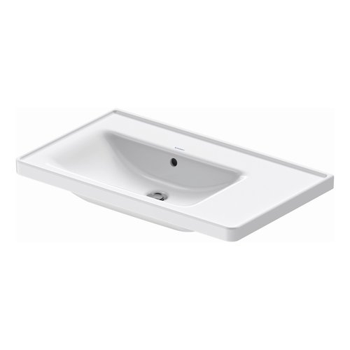 Wastafel Duravit D-Neo Rand Overloop Kraanvlak Zonder Kraangat 80 cm Hoogglans Wit Links 