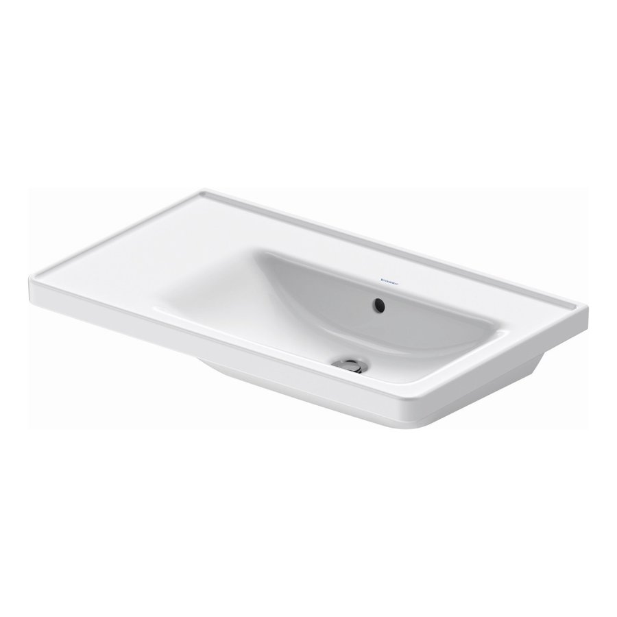 Wastafel Duravit D-Neo Rand Overloop Kraanvlak Zonder Kraangat 80 cm Hoogglans Wit Rechts