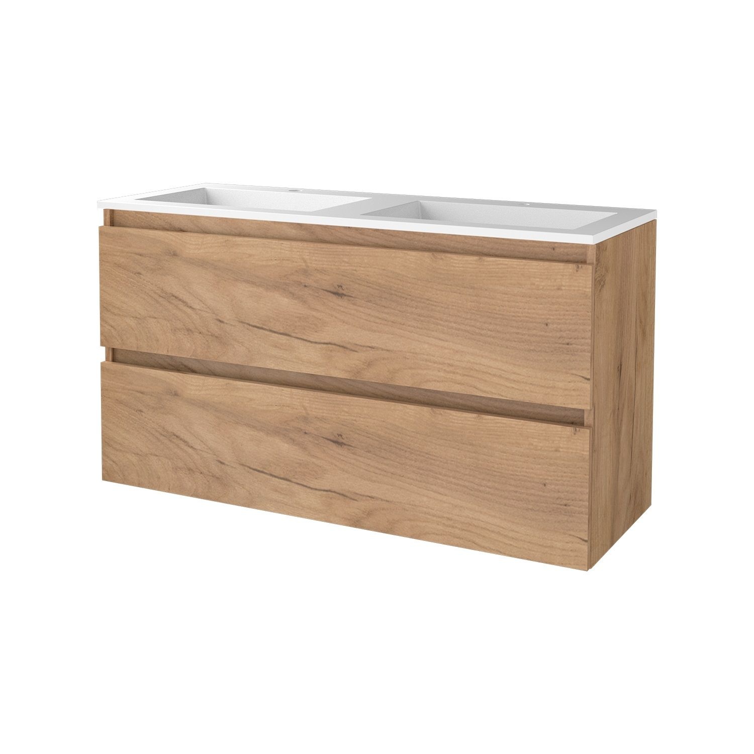 Aquasplash Badmeubelset Aquasplash Salt 120x46 cm Greeploos 2 Lades Met Wastafel 2 Kraangaten Whisky Oak Aquasplash
