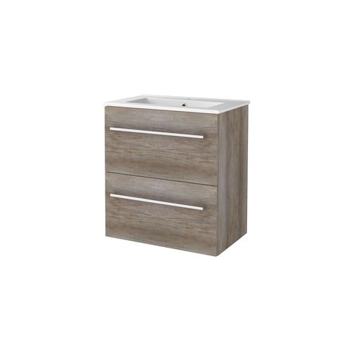 Badmeubelset Aquasplash Salt 60x39cm Met Grepen (Kleurkeuze) 2 Lades Met Wastafel 1 Kraangat Scotch Oak 