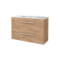 Badmeubelset Aquasplash Salt 100x39cm Met Grepen (Kleurkeuze) 2 Lades Met Wastafel 1 Kraangat Whisky Oak