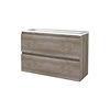 Aquasplash Badmeubelset Aquasplash Salt 100x39cm Greeploos 2 Lades Met Wastafel Acryl 1 Kraangat Scotch Oak