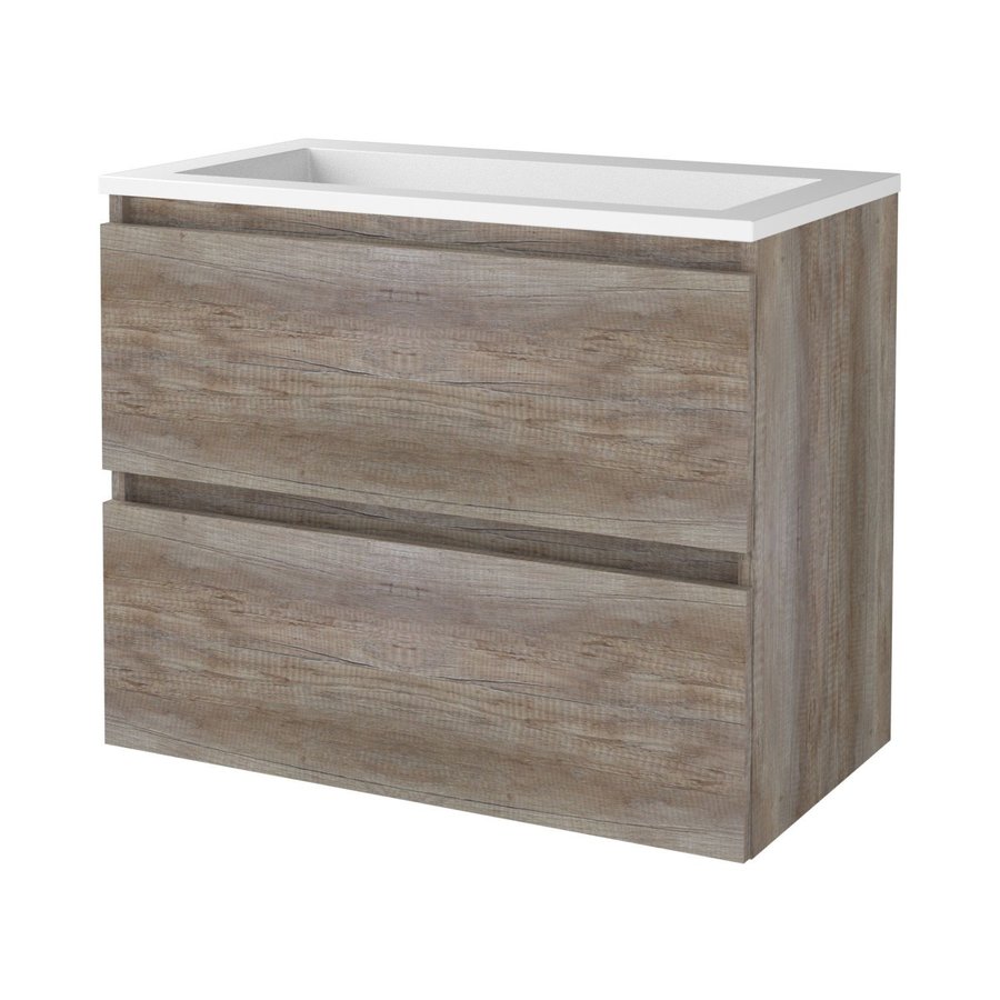 Badmeubelset Aquasplash Salt 80x46cm Greeploos 2 Lades Met Wastafel Acryl Scotch Oak