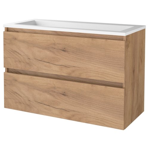 Badmeubelset Aquasplash Salt 100x46cm Greeploos 2 Lades Met Wastafel Acryl Whisky Oak 